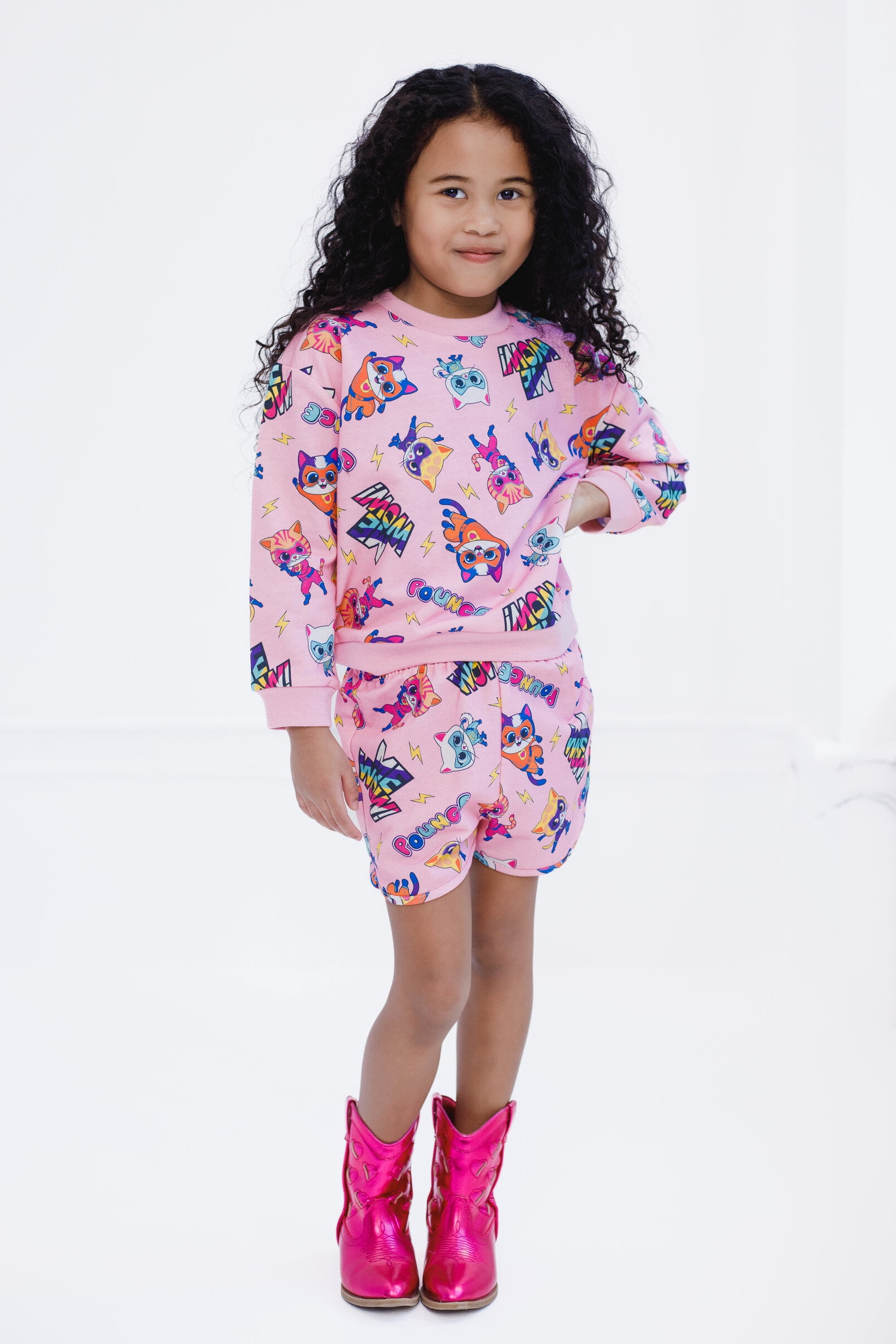Disney Super Kitties Bitsy Ginny Sparks French Terry Pullover Sweatshirt and Shorts Outfit Set Toddler to Little Kid