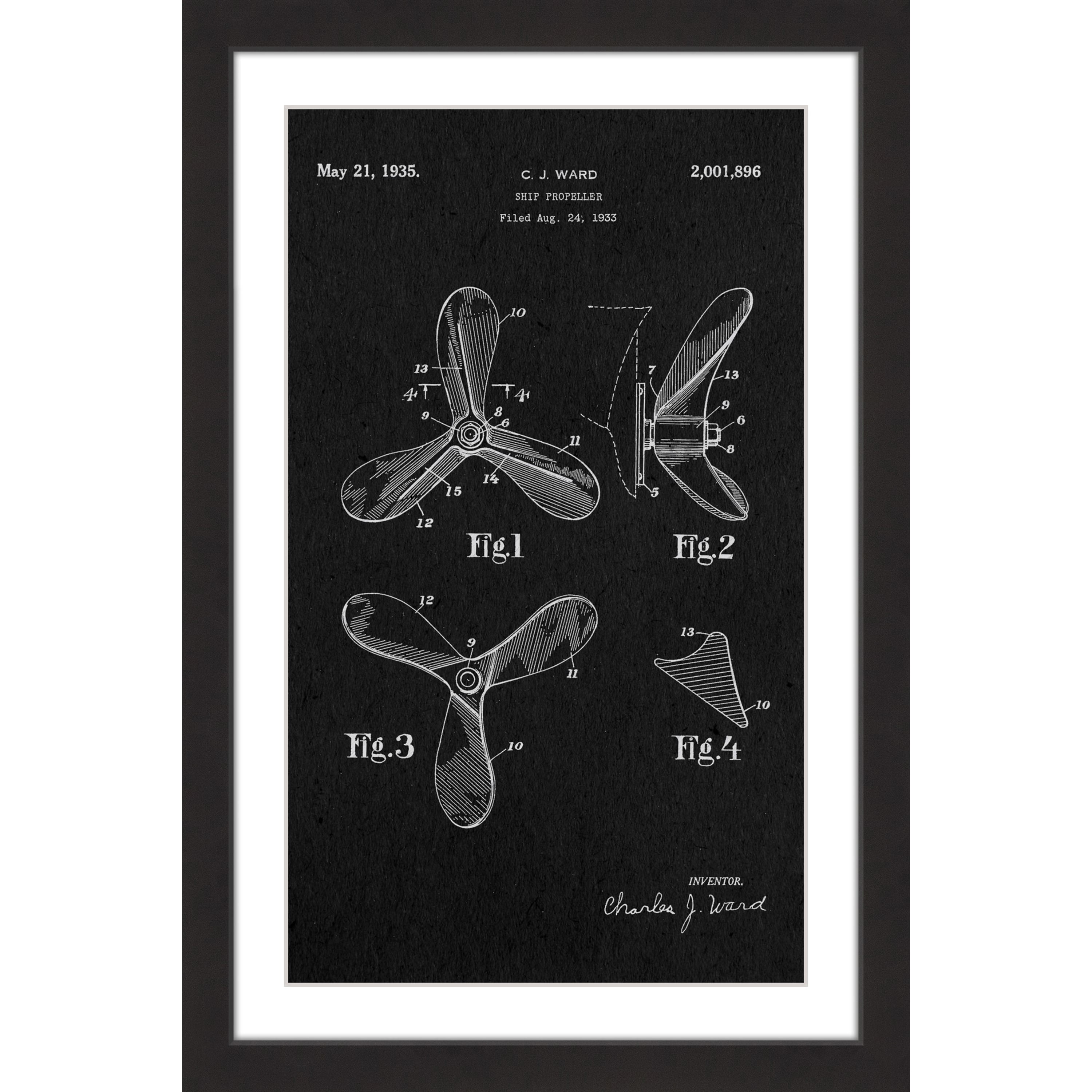 "Ship Propeller 1933 Black Paper" Framed Painting Print
