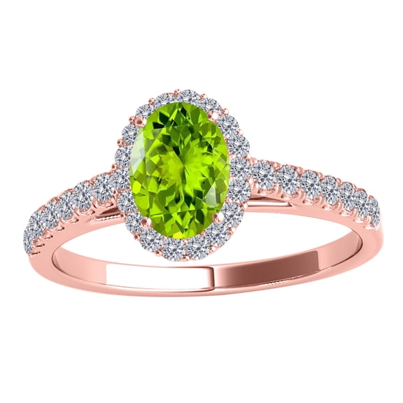 Mauli Jewels Rings for Women 1.75 Carat Diamond And Oval Shaped Peridot Ring Shared-Prong-Setting 10K Rose Gold