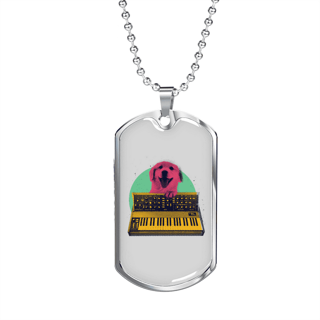 Musician Necklace Synth Dog Necklace Stainless Steel or 18k Gold Dog Tag 24" Chain