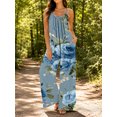 thumbnail image 5 of Women's Flowy Wide Leg Jumpsuit Light Blue Roses Summer Beach Casual Sleeveless Rompers with Pockets, 5 of 7