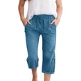 thumbnail image 2 of Miluxas Capris Pants for Girl Casual Summer Straight Wide Leg Loose Drawstring Elastic Waist Cropped Pants Light Blue 13 Years, 2 of 9