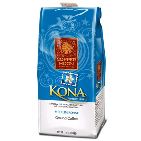 Copper Moon World Coffees Kona Premium Blend Medium Roast Ground Coffee, 12