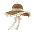 thumbnail image 3 of Sombrero de ala ancha para el sol para niñas, protección solar, estilo bohemio, ligero, de paja para mujer Caqui oscuro, 3 of 9