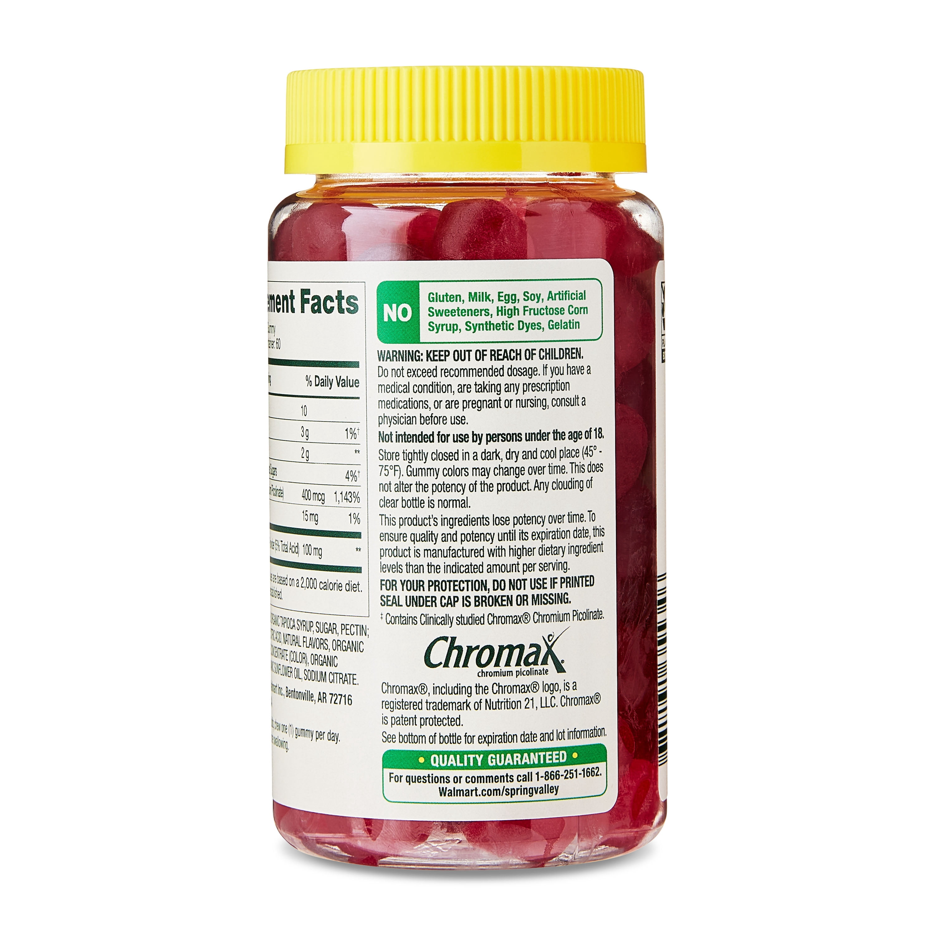 Spring Valley Weight Management Vegetarian Gummy for Metabolism Support, Chromium Picolinate 400mcg, 60ct Natural Apple Flavor