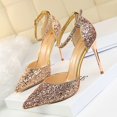 thumbnail image 3 of Zapatos de tacón alto sexys para mujer, de discoteca, con boca poco profunda, puntiagudos, de metal, de una sola línea, con lentejuelas, sandalias huecas, zapatos de tacón para mujer, 3 of 5