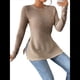 thumbnail image 3 of Camiseta de Larga A Rayas para Mujer, Cuello Redondo, Dobladillo con Abertura, Corte Entallado Color Café L, 3 of 8