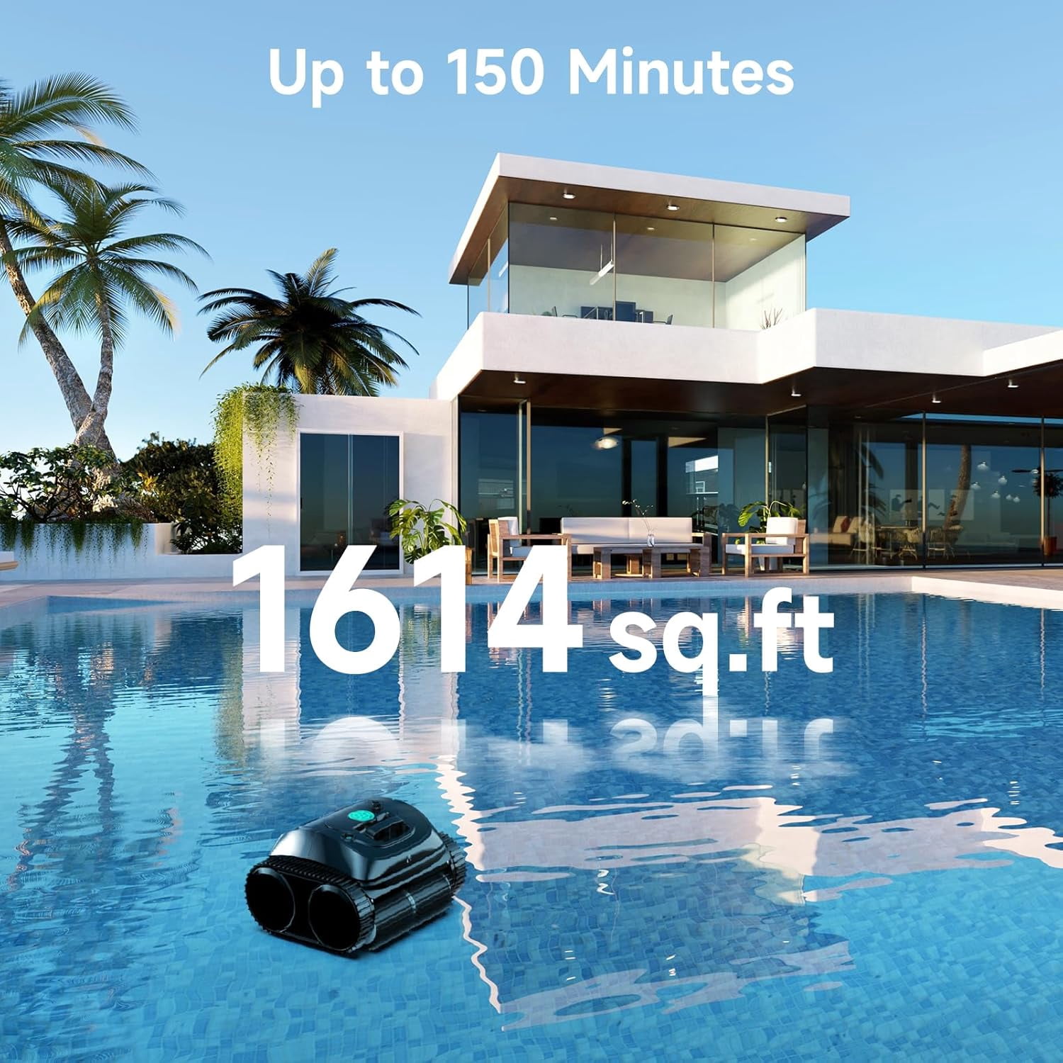 WYBOT C1 Robotic Pool Cleaner, 4-in-1 Cordless Pool Vacuum for Inground and Above Ground Pools up to 1,614 Sq.ft, 150-Min Runtime, Wall & Waterline Cleaning