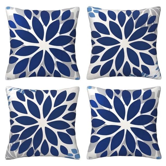 4 Pack 18x18" Double Plush Decorative Throw Pillow Covers, Navy Blue Mandala Floral Boho Square Cushion Covers for Home Sofa Decor