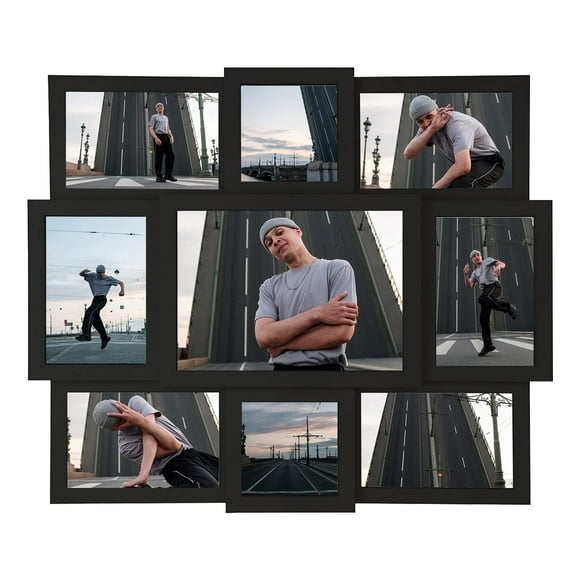 J.M.Deco Picture Frame Sets For Wall Collage 9 Opening Picture Frames Collage 6 x 4 Collage Picture Frame with Family Friend's Memory Rustic Distressed Photo Frame Wall Hanging for 4x6 Black