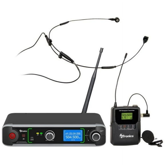 AVTronics 200 Channel Mic with Both Lapel and Collar Worn Mic - Black | Professional Wireless Microphone System with 200 Channels, Nearly Invisible Collar Mic, and Up to 200 Feet Range