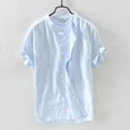 thumbnail image 2 of Mens Shirts Summer Men's Baggy Cotton Linen Solid Short Sleeve Button Retro T Shirts Tops Blouse, 2 of 6