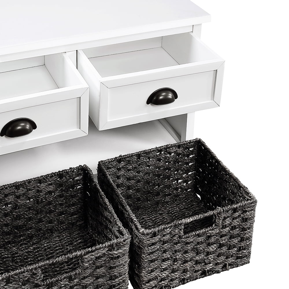 Kepooman Modern Storage Cabinet for Entryway, Multipurpose Wood Storage Stand with 3 Drawers and 3 Woven Baskets, Multiple Colors Kepooman Modern Storage Cabinet for Entryway, Multipurpose Wood Storage Stand with 3 Drawers and 3 Woven Baskets, Multiple Colors