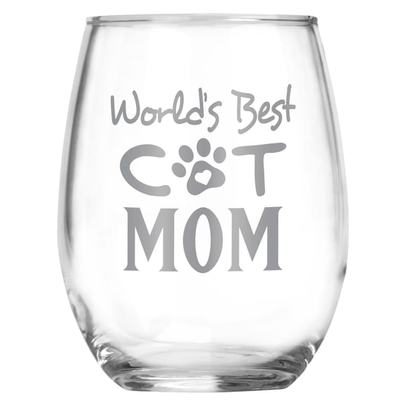 World's Best Cat Mom Stemless Engraved Wine Glass , Present for Mom , Birthday , Mother's Day , Sister , Aunt , Cat Lover Gift