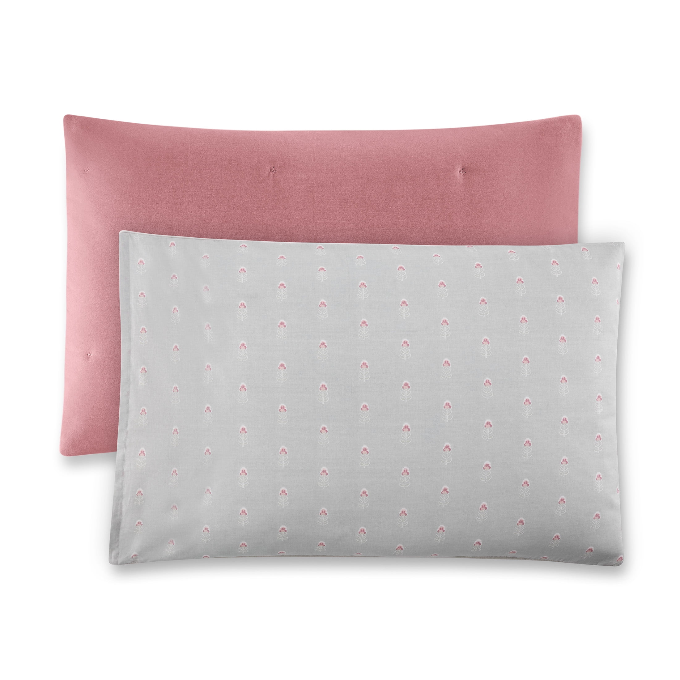 Beautiful Signature Floral Woodrose Pink Velvet Reversible Sham Set, Standard/Queen, 2-Piece by Drew Barrymore