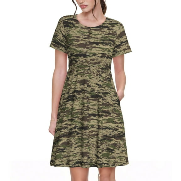 Spring Summer Dresses for Women 2025 - Camo Green Wedding Guest Dresses, Beach Vacation Clothes, Hawaiian Sundresses Casual Short Sleeve Dress for Women with Pockets