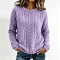 thumbnail image 6 of Mifsaly Womens Fuzzy Fleece Sweatshirt Crewneck Long Sleeve Cable Knit Pullover Sweater Textured Loose Fit Fall Winter Warm Clothes Purple,Free Size, 6 of 9