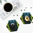 thumbnail image 4 of Yiaed Fluorescent Wolf Print Leather Coasters for Drinks - Cup Coasters Coffee Table Kitchen Table Bar, Home & Office Gifts Handmade Drink Coasters-Hexagon, 4 of 6