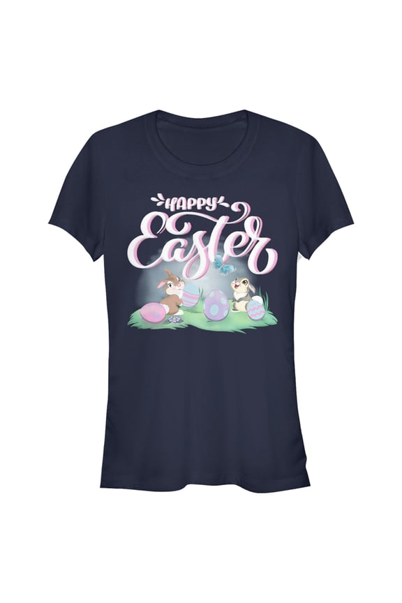 Junior's Bambi Happy Easter Thumper Graphic Tee Navy Blue Large