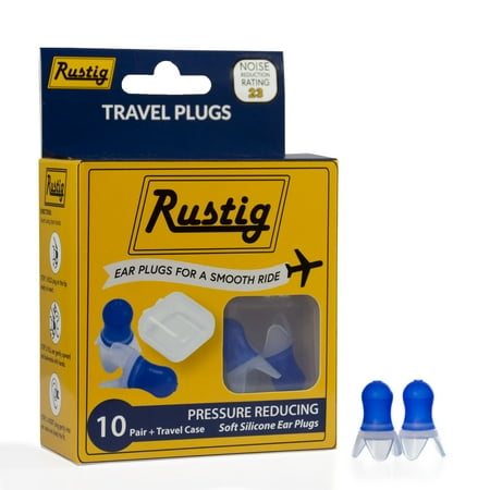

Rustig Pressure Reducing Silicone Travel Earplugs with Travel Carrying Case - Up to 23 Decibel Hearing Protection (10 Pair) Reusable and Hand Washable