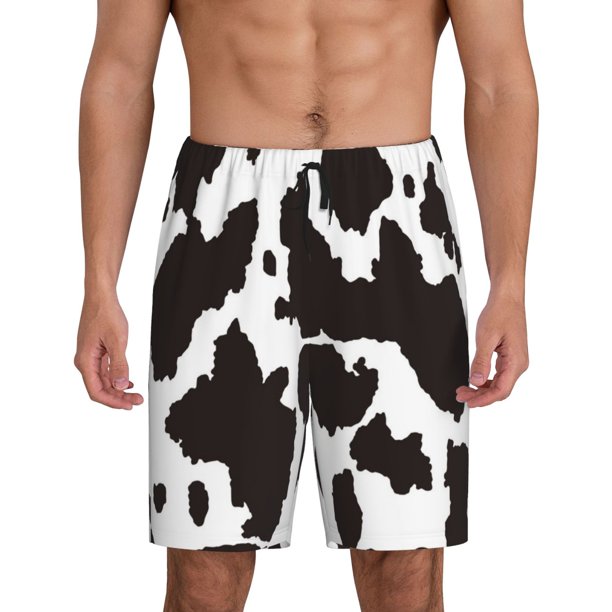 Balery Cow Skin 2 Pantalones cortos de pijama de punto de algodón para hombre con cinturilla y bolsillos-Medium