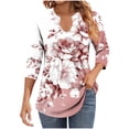thumbnail image 2 of Qulqfy Womens Tops Trendy Tunic 3/4 Length Sleeve Spring Smocked Shirts Floral Dressy Casual Fall V Neck Tops Blouses for Women L, 2 of 6
