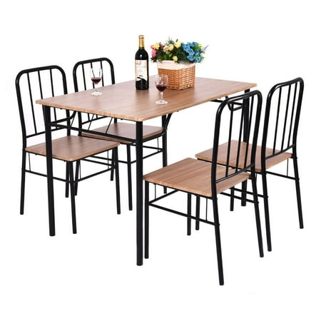 Costway 5 Piece Dining Set Table And 4 Chairs Metal Wood Home Costway 5 Piece Dining Set Table And 4 Chairs Metal Wood Home Kitchen Modern Furniture