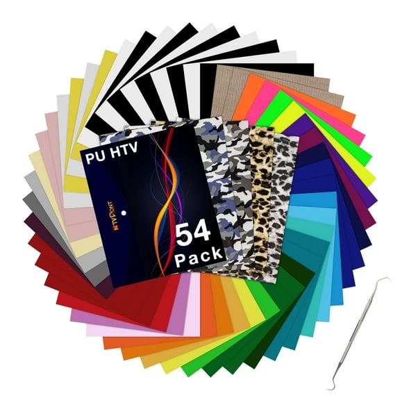 HTVRONT 12" x 10" Heat Transfer Craft Vinyl Sheet, 36 Assorted Colors, 54 Pack