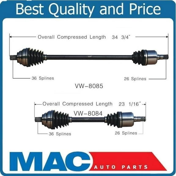 (2) Frt CV Drive Axle Shafts For 05-13 Jetta 2.5 Automatic Transmission