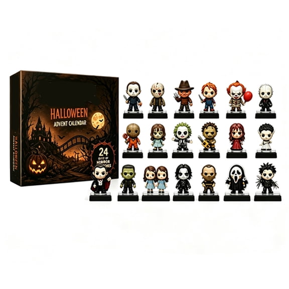 2026 Spooky Horror Mini Figure Advent Calendar for Halloween, 24 Days Holiday Countdown Surprise Gift Box, Creepy Themed Collectible Mini Figurines with Base, Halloween Party Favor Gifts