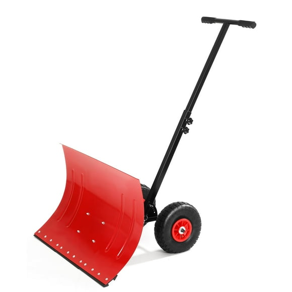 Pelle à Neige avec Roues – Charrue Pousseuse Robuste 29,1 Po L x 14,2 Po H – Pousseur Ergonomique – Poignée à Angle et Hauteur Ajustables – pour Entrée et Trottoir
