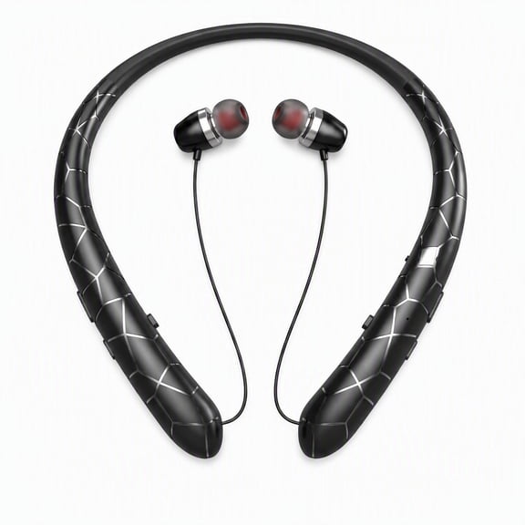 Bluetooth Neckband Headphone, Retractable Headphones with Bluetooth, Stereo Noise Cancelling Earphones, Around the Neck Headphones for Office Meetings and Daily Commuting, Black