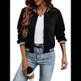thumbnail image 2 of Chaquetas de Larga para Mujer, Tops, Chaqueta con Cremallera y Ribete de Rayas Negro XL, 2 of 9