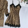 thumbnail image 6 of Anuirheih Satin Pajamas Sets for Women 2Pcs Long Sleeve Silk Leopard Print Robe with Belt +Leopard Print Lace Sling Nightdress, 6 of 8