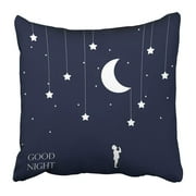 WOPOP Blue Kid Moon and Dreaming Baby Concept Idea Good Night 8 Yellow Time Sleep Star Cute Sweet Sky Pillowcase Pillow Cover 20x20 inches