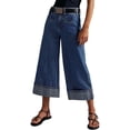thumbnail image 3 of Women'S Wide Leg Jeans Stretchy Straight Leg Jeans Buttoned Loose Denim Pants with Pocket Deep Blue L, 3 of 9
