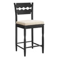 thumbnail image 2 of Jax Oak Wood Counter Stool Wavy Razor Back and Cushion in Black Oatmeal Stripe, 2 of 10