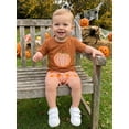 thumbnail image 5 of Cjfdfy Toddler Baby Boy Halloween Thanksgiving Outfits Infant Baby Boys Summer Fall Clothes Pumpkin Embroidery Short Sleeve Pumpkin T Shirt Tops and Elastic Waist Plaid Shorts 2Pcs Set, 5 of 9