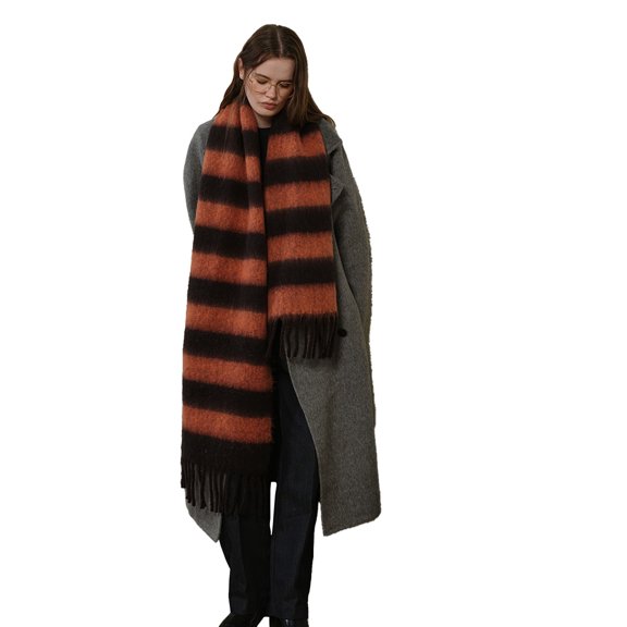 Ljudmp Womens Large Horizontal Striped Scarves Furry Warm Winter Thicken Scarves With Tassels Color Block Blanket Headscarf Shawl Wrap Long Wide Scarf Brown