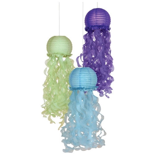 Gold-3pcs, 12 ONE LANTERN Hanging Jellyfish Paper Lantern Baby Shower Child Birthday Party Decoration Lamps Colourful Hanging Mermaid Wishes Lamp Ocean Themed Event Party Supplies 