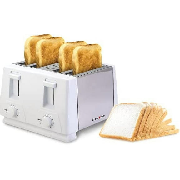 EUROSTAR ET742W 4-Slice Stainless Steel Toaster, White