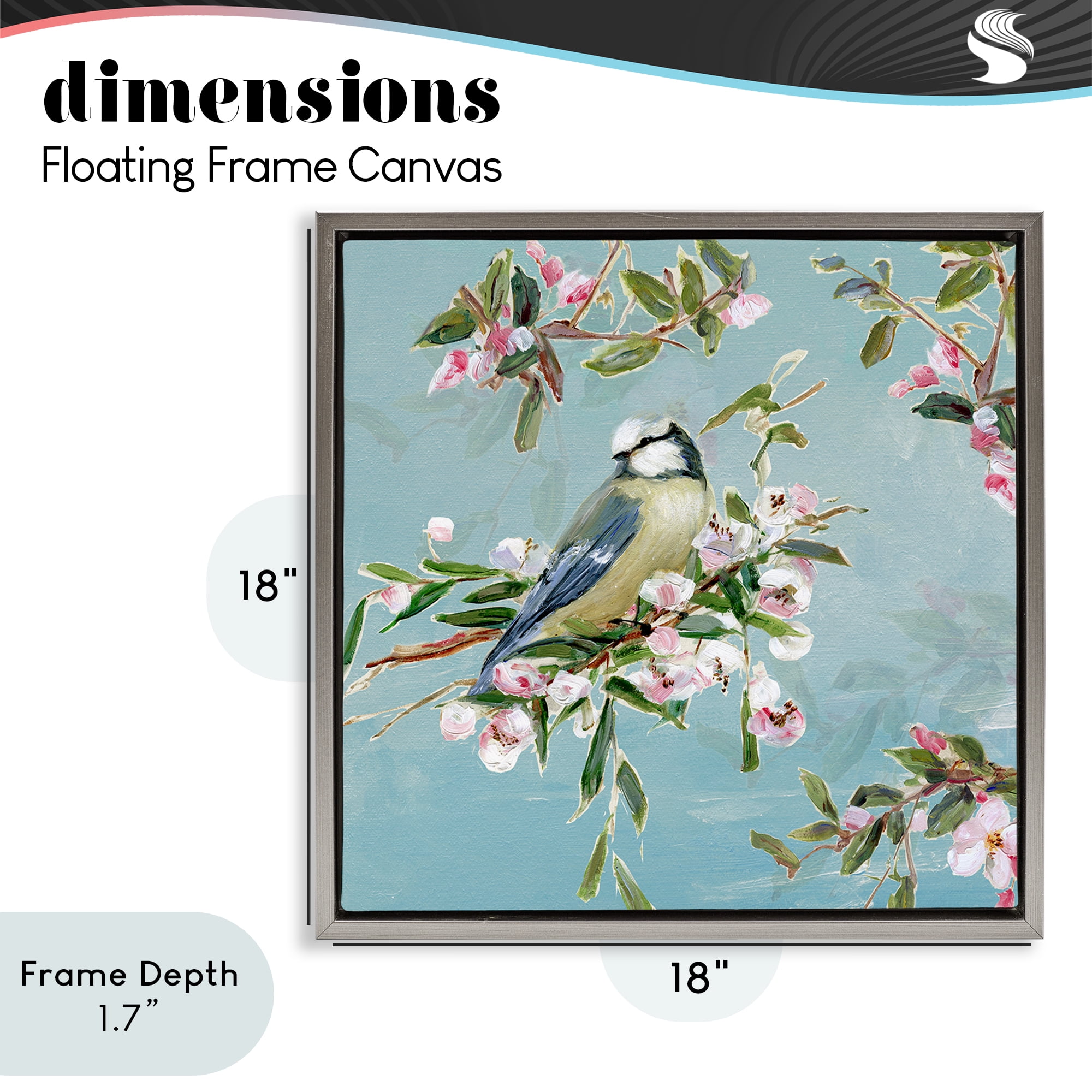 Stupell Industries Songbird Perched on Blooms Gray Framed Floater Canvas Wall Art, design by Sally Swatland