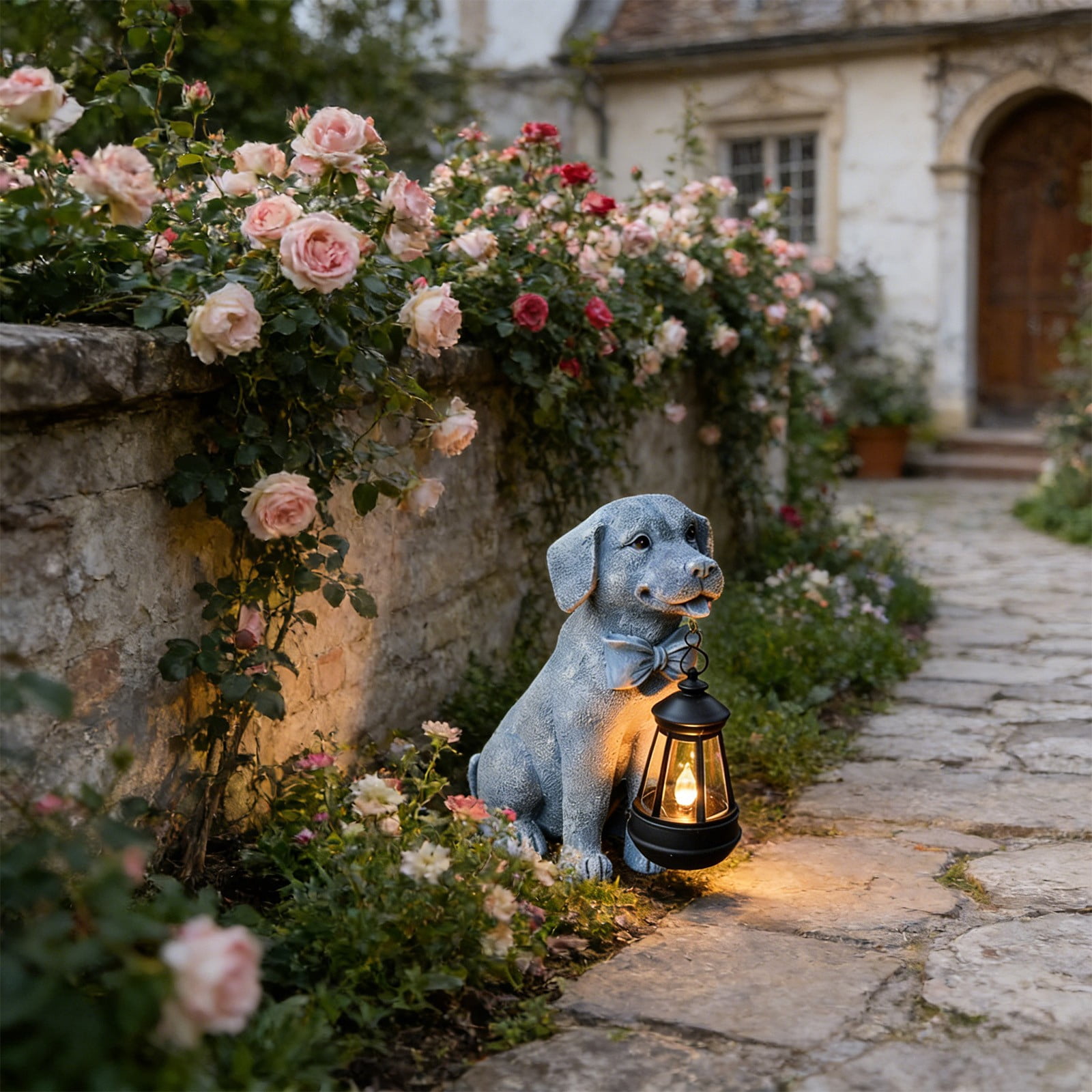 Chanana Dog Solar Garden Statue with Lantern – Outdoor Patio & Yard Decor – Figurine for Dogs – Gift for Mom, Grandma, Dog Lovers, Housewarming Present