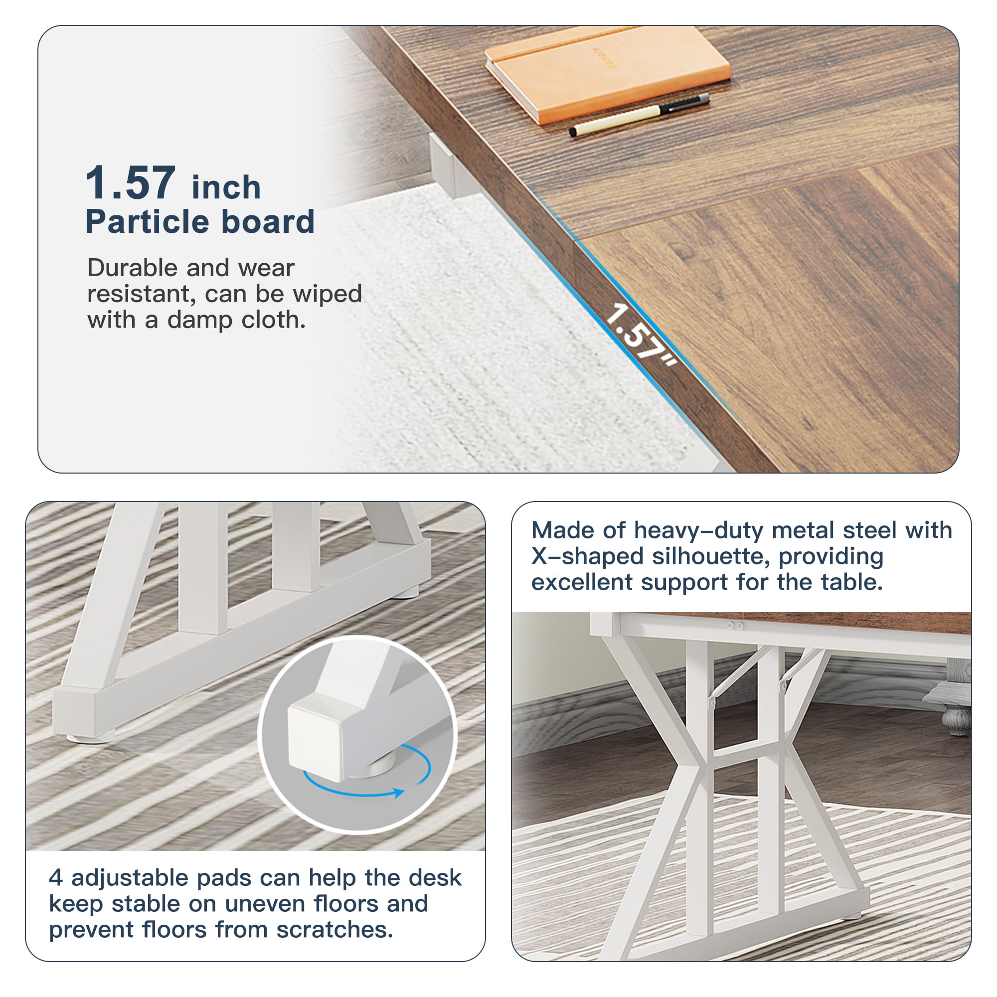 Demi Bonn 71" Farmhouse Dining Table, Wood Rustic Kitchen Table for 6 People, Large Rectangular Dinner Table for Dining Room, Home Office, Living Room Furniture, Brown & White