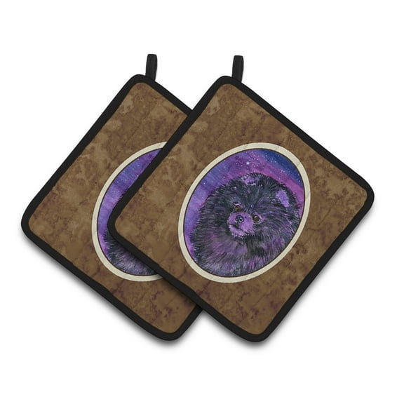 Starry Night Pomeranian Pair of Pot Holders