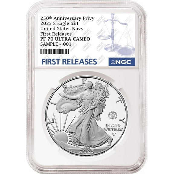 2025 S Silver Eagle Navy 250th Anniversary Privy NGC PF70 First Releases FR