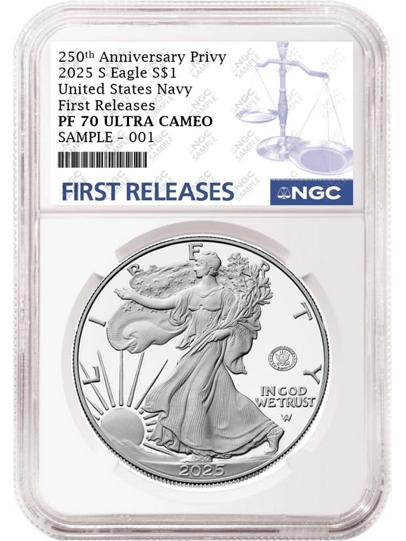 2025 S Silver Eagle Navy 250th Anniversary Privy NGC PF70 First Releases FR