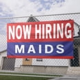 thumbnail image 2 of Now Hiring Maids 13 oz Heavy Duty Vinyl Banner House Cleaner Jobs Available Housekeeper Help Wanted Sign for Business Advertising Indoor/Outdoor Single-Sided w/ Metal Grommets (4x10 ft, Re & Wh & Bl), 2 of 6