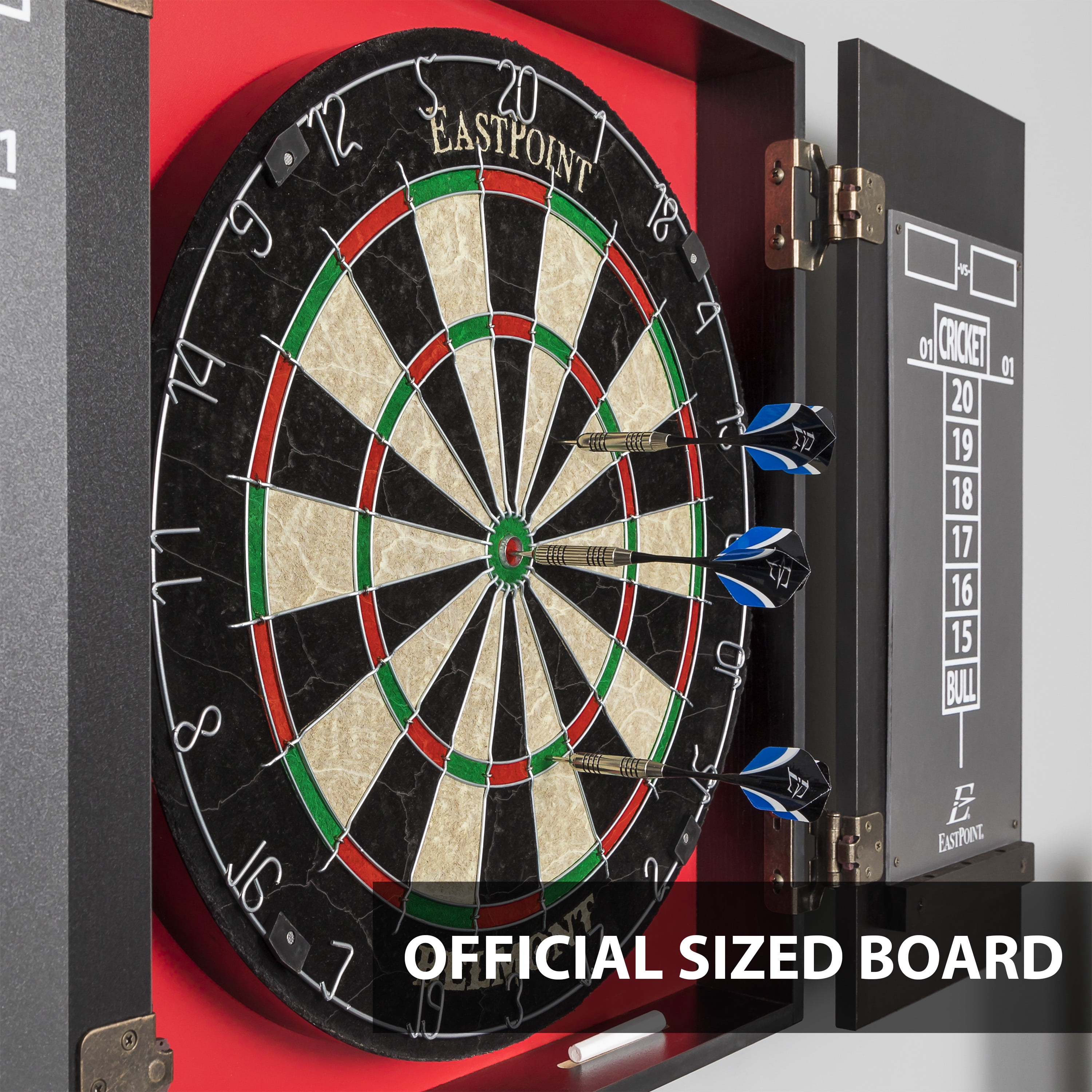 EastPoint Sports Belmont Official Size Premium Bristle Dartboard and Cabinet Set