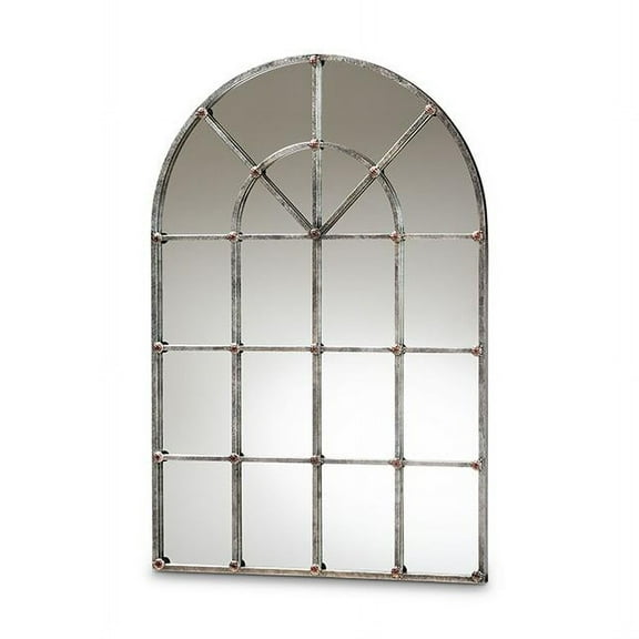 Baxton Studio Newman Vintage Farmhouse Antique Silver Finished Arched Window Accent Wall Mirror